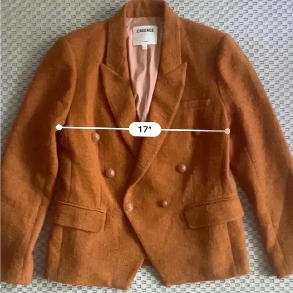 L'agence Kenzie Double-Breasted Tweed Blazer - Dark Caramel - Size 10 - Picture 13 of 14